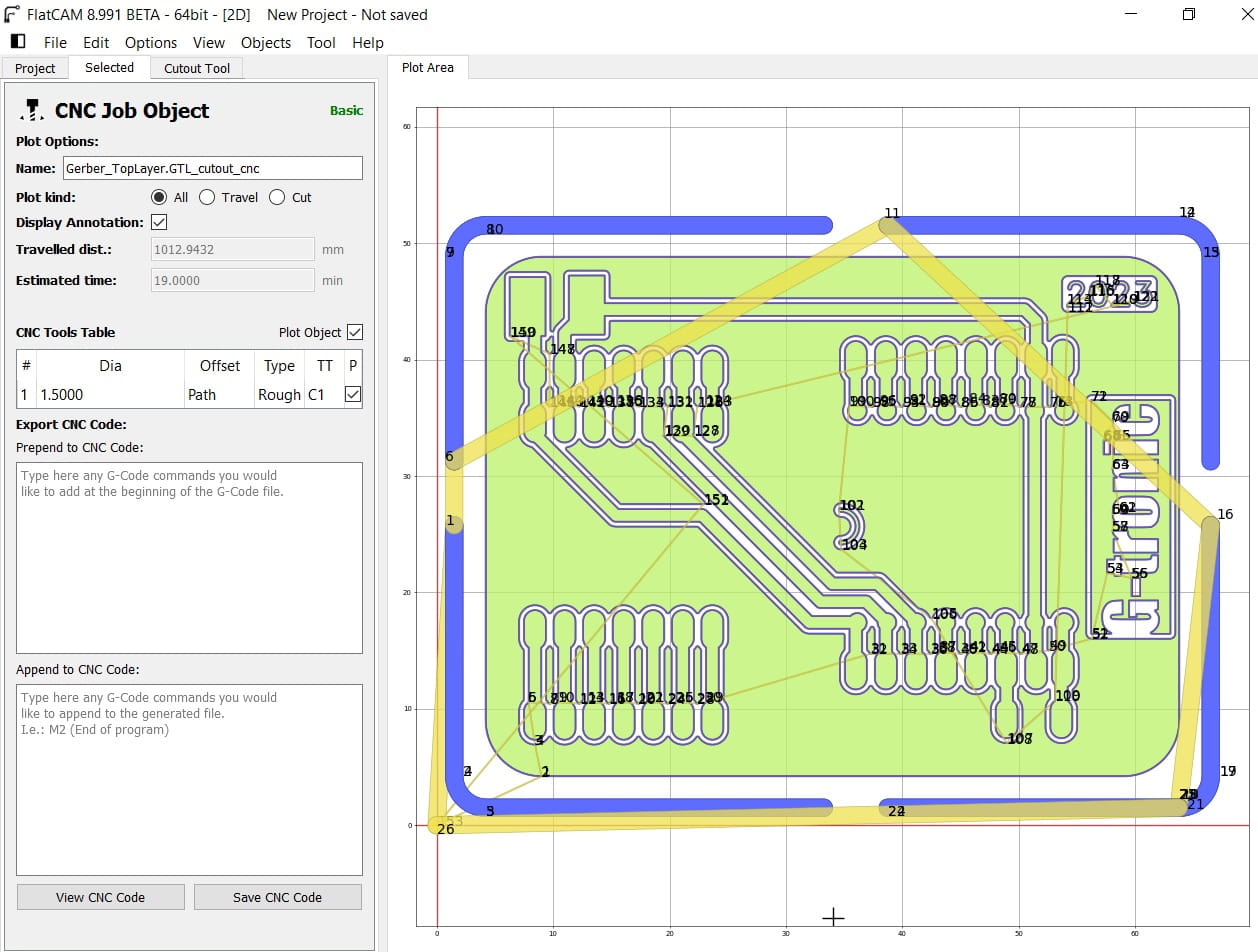 FlatCAM cutout outline line